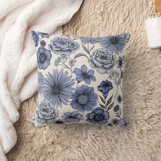 Almofada Vintage Blue Toile Floral Botanical Pattern (Cobertor)