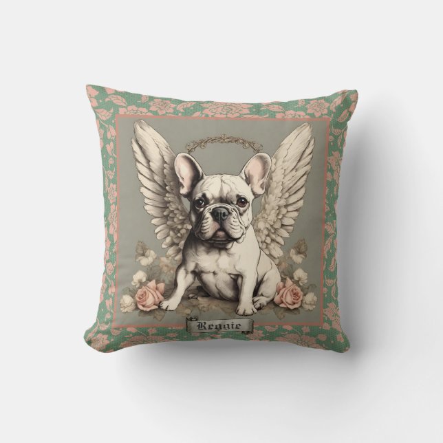 Almofada Vintage Blush and Mint French Buldog Angel (Frente)