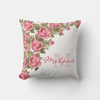 Almofada Vintage blush roses rosa Nome de párias, monograma
