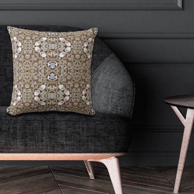 Almofada vintage boêmica, moda prata, preto e ouro (bohemian vintage fashion silver black and gold throw pillow)