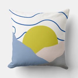 Almofada Vintage Boho Pôr do sol azul e amarelo moderno ret