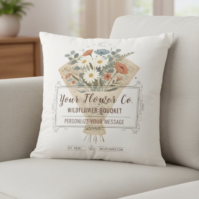 Almofada Vintage Book Page Flowers Custom Template (Chic Bouquet Flowers Throw Pillow)