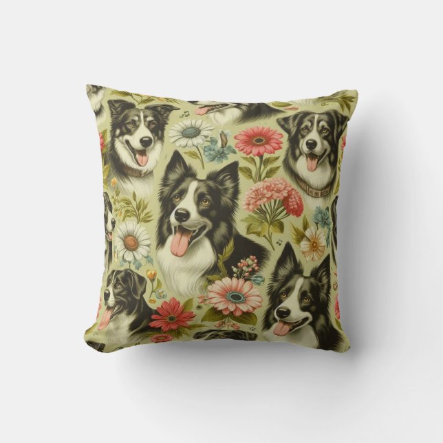 Almofada Vintage Border Collie Painting (Frente)