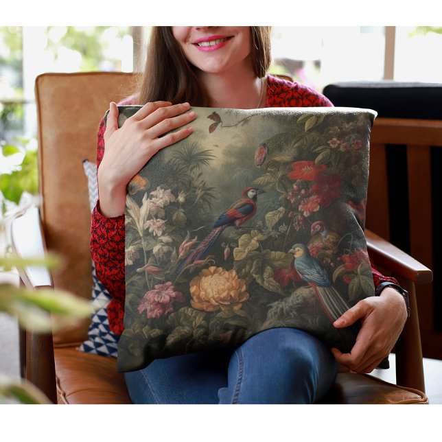 Almofada Vintage botânica bird flores no paraíso (Criador carregado)