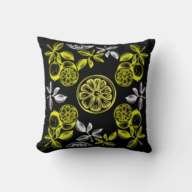 Almofada Vintage Botanical Lemon Impressão (Frente)