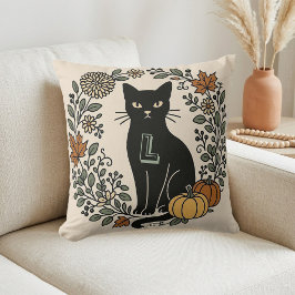 Almofada Vintage Botanicals Gato Preto Monograma Cores de O