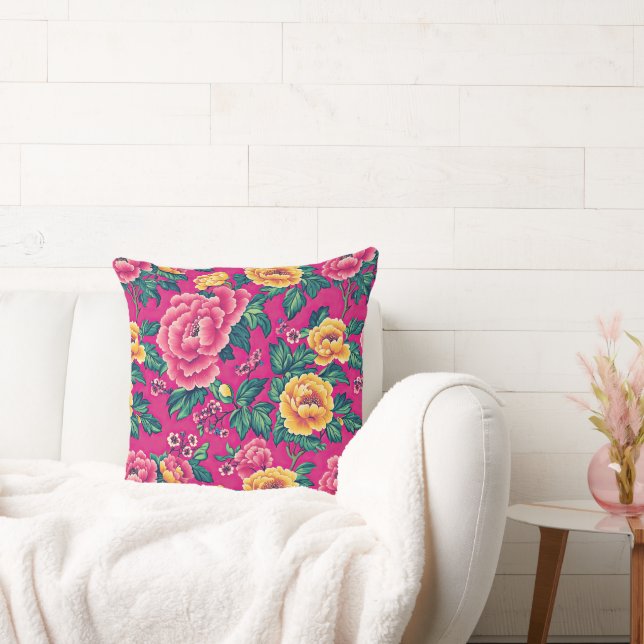Almofada Vintage Bright Pink Chinoiserie Large Floral (Sofá)