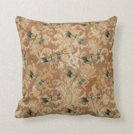 Almofada Vintage Brown Damask Floral Green Dragonlies