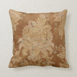 Almofada Vintage Brown Damask Floral Teal Dragonflies