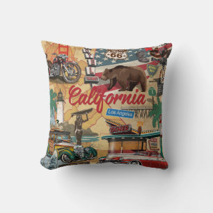 Almofada Vintage California poster com atrações turísticas