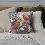 Almofada Vintage Cardinal Birds e Winter Holly Christmas<br><div class="desc">Celebrar a magia da estação com nossas Vintage Cardinal Birds e a Holly de Natal. Este belo travesseiro mostra uma pintura cônica cativante de cardeais empoleirados em um galho de árvore sagrada, colocados contra o pano de fundo de um céu noturno sereno com queda de neve suave. Ideal para natais...</div>