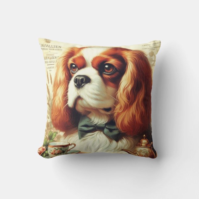 Almofada Vintage Cavalier King Charles Spaniel Painting (Frente)