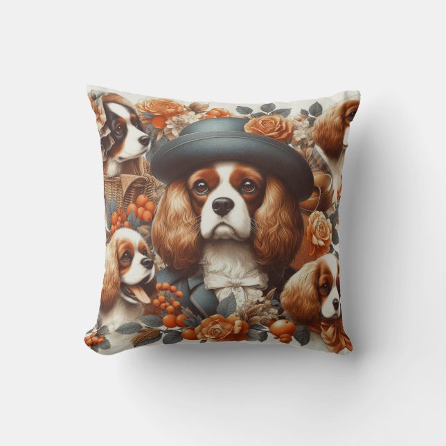 Almofada Vintage Cavalier King Charles Spaniel Painting (Frente)
