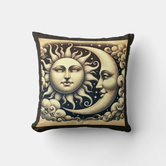 Almofada Vintage Celestial Sun & Moon (Frente)