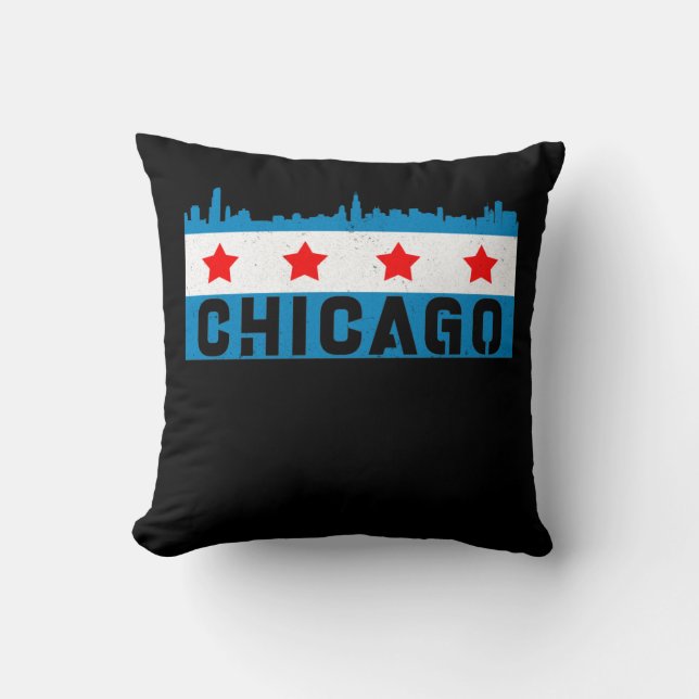 Almofada Vintage Chicago Flag Skyline (Frente)