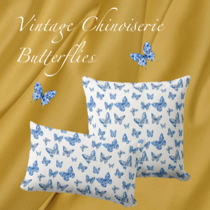 Almofada Vintage Chinoiserie Blue Borboletas Esmaecidas Dam