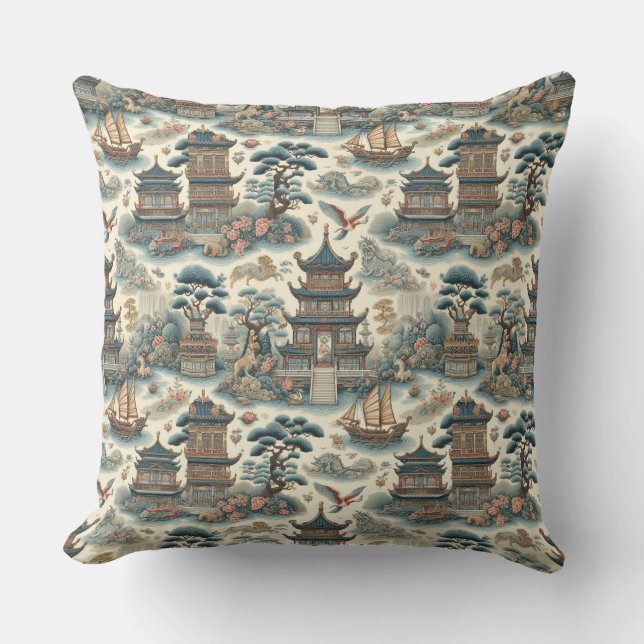 Almofada Vintage Chinoiserie Pagoda (Frente)