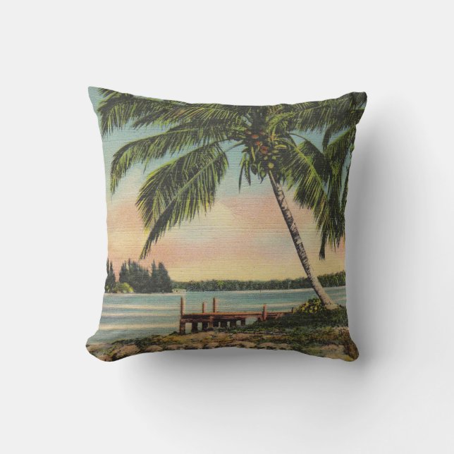 Almofada Vintage Coconut Palms Tropical Breeze Sunset (Frente)