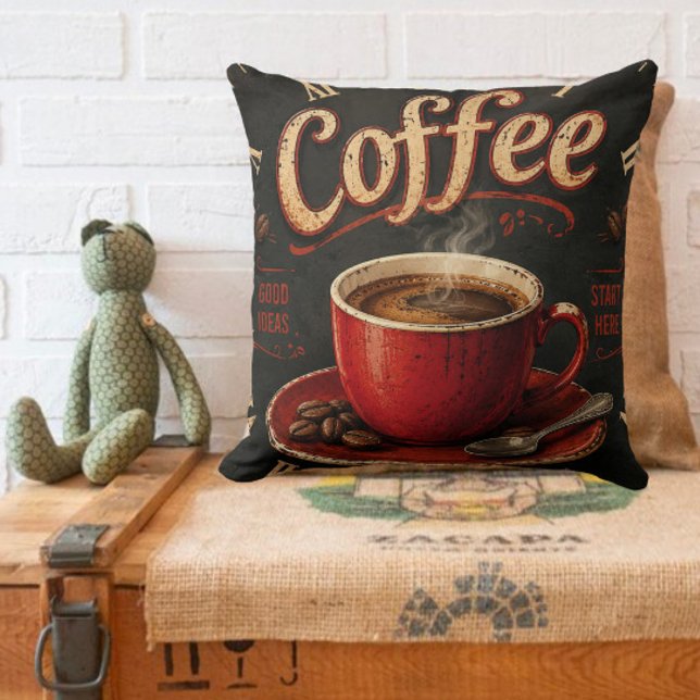 Almofada Vintage Coffee Good Ideas Start Here Rustic (Criador carregado)