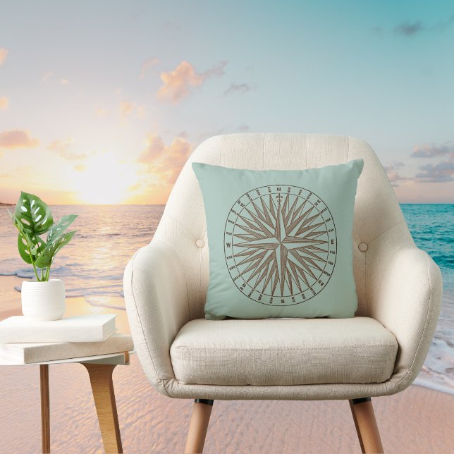 Almofada Vintage Compass Rosa Illustration on Vintage Green (Criador carregado)