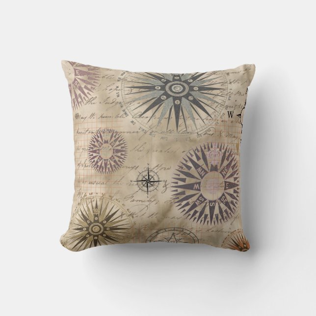 Almofada Vintage Compass Viagem (Frente)