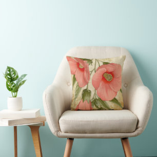 Almofada Vintage coral da flor do impressão botânico anti