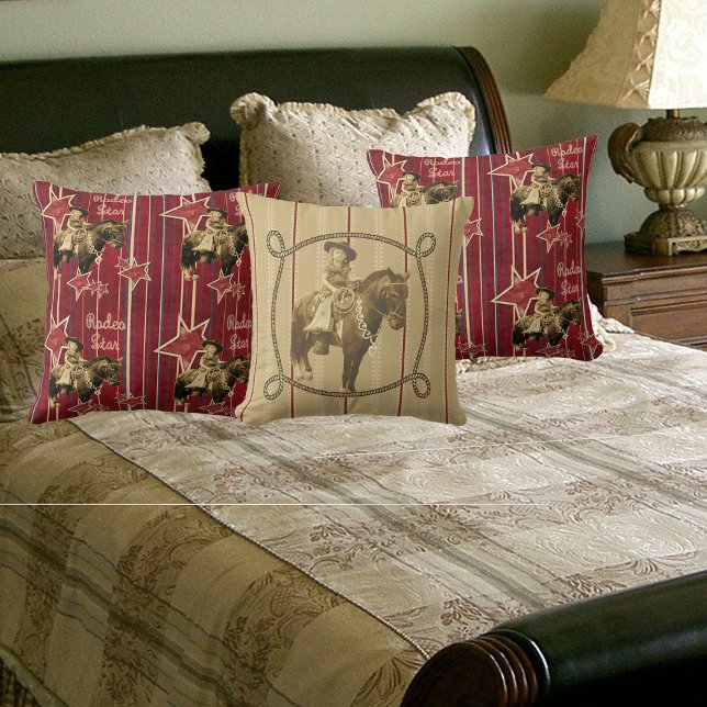 Almofada Vintage Cowgirl Ocidental Em Cavalo (Criador carregado)