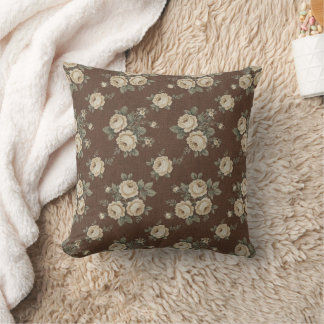 Almofada Vintage Cream Roses on Mocha Brown Pattern