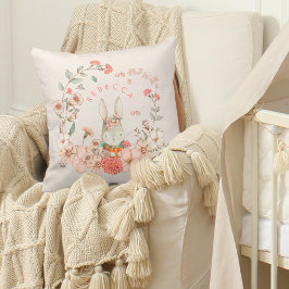Almofada Vintage Cute Bunny Botanês Nome Bebê Creme