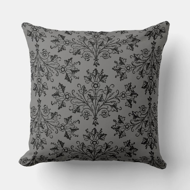 Almofada Vintage Damask Daisy Floral Black Cinza (Frente)