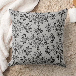 Almofada Vintage Damask Floral Pattern Black Light Cinza