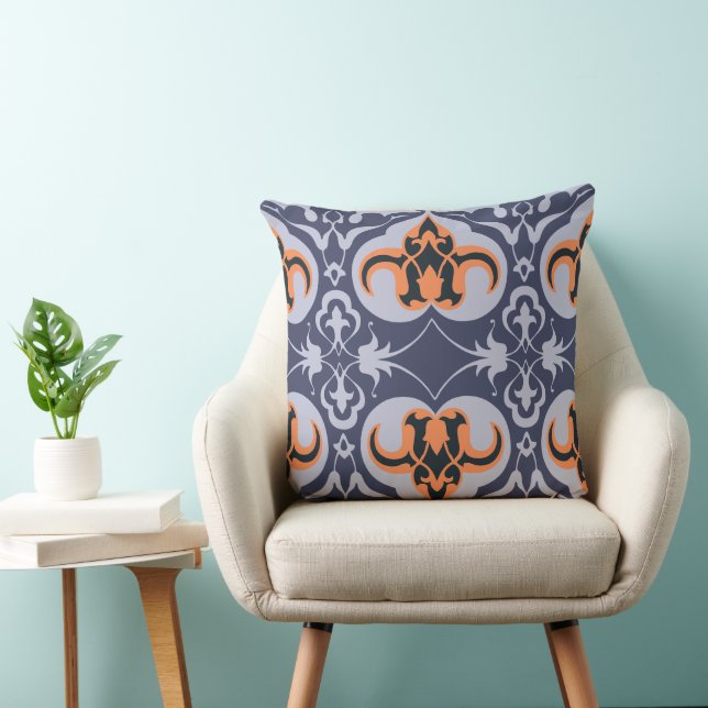 Almofada Vintage Damask - Padrão Elegante Laranja Azul (Cadeira)