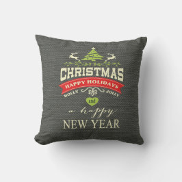 Almofada Vintage de Natal Deer Word Burlap| cinzas