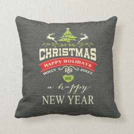 Almofada Vintage de Natal Deer Word Burlap| cinzas