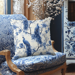 Almofada Vintage Delft Blue Floral Victorian Peacock