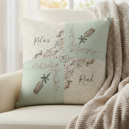 Almofada Vintage Delicate Green Elegant Manuscript