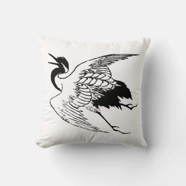 Almofada Vintage - Desenho japonês de uma grua (Frente)