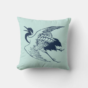 Almofada Vintage - Desenho japonês de uma grua em azul