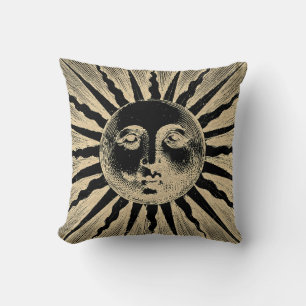 Almofada Vintage Dourada face do Sol Negro