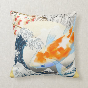 Almofada Vintage Dourado Koi Pond da Cultura Japonesa