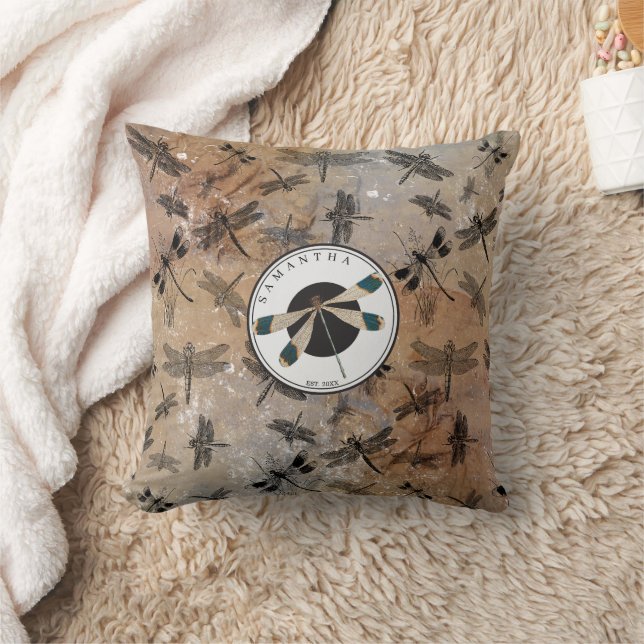 Almofada Vintage Dragonfly Entomology Monogramas (Cobertor)