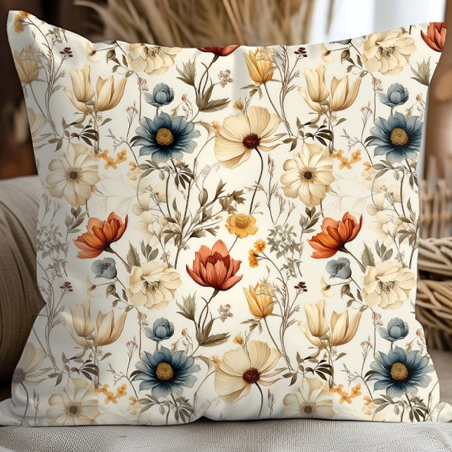 Almofada Vintage Dried Wildflower Navy Terracotta (Criador carregado)