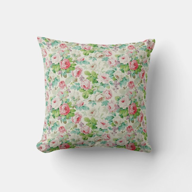 Almofada Vintage Elegant Popular Floral Rosa (Frente)