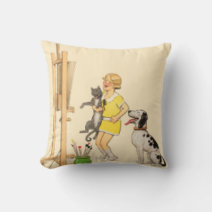 Almofada Vintage Engraçado Garota, Impressão de Gato de C