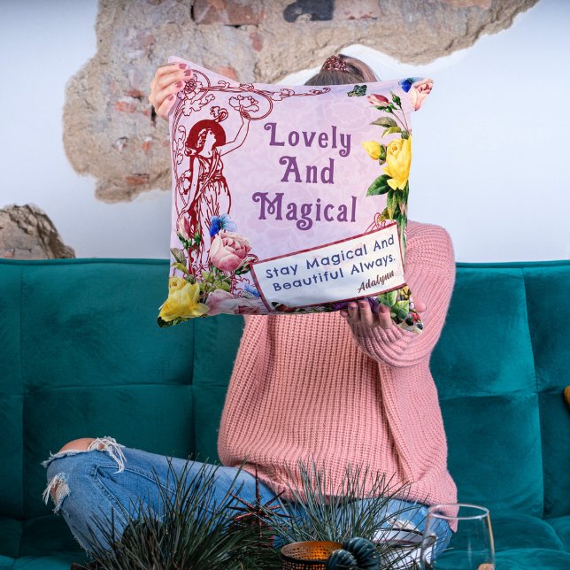 Almofada Vintage Fairy Flowers Personaliza Saudações Nome R (Criador carregado)
