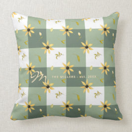 Almofada Vintage farm house floral sage green buffalo check