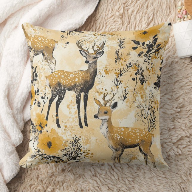 Almofada Vintage Fawn & Floral Woodland Pattern (12) (Cobertor)