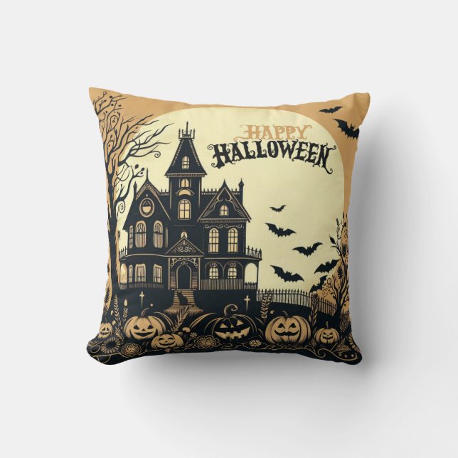Almofada Vintage feliz arte de Halloween (Frente)