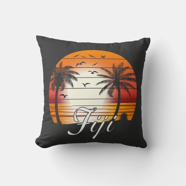 Almofada Vintage Fiji Palm Trees Summer Beach (Frente)