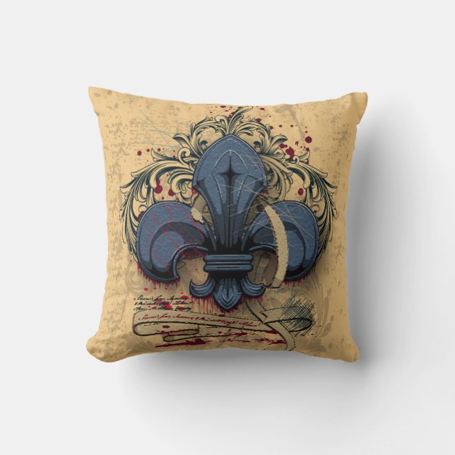 Almofada Vintage fleur-de-lis blue metal grunge (Frente)
